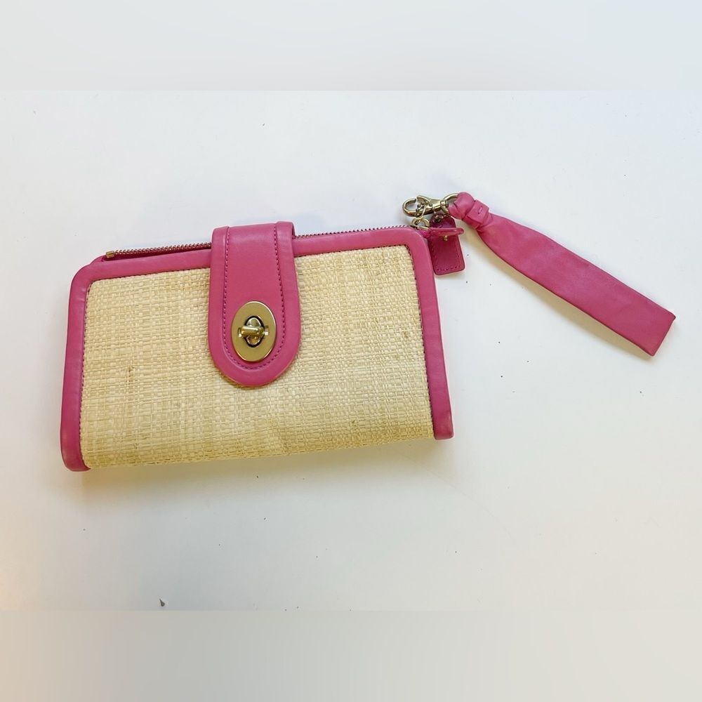 COACH PINK PARK STRAW CLUTCH Y2K wristlet BAG - Picture 10 of 10